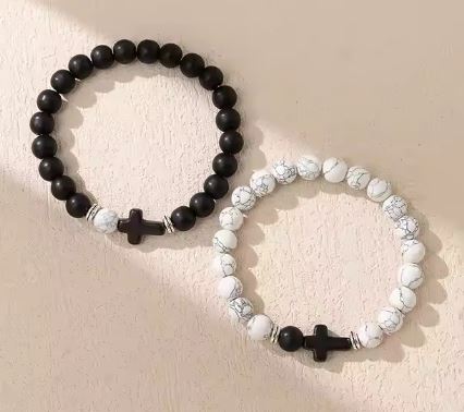 Natural Stone Obsidian Cross Bracelet
