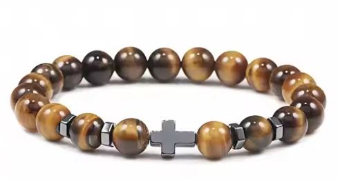 Christian Stainless Steel Bracelet - Beaded Cross Crystal Healing Gemstone