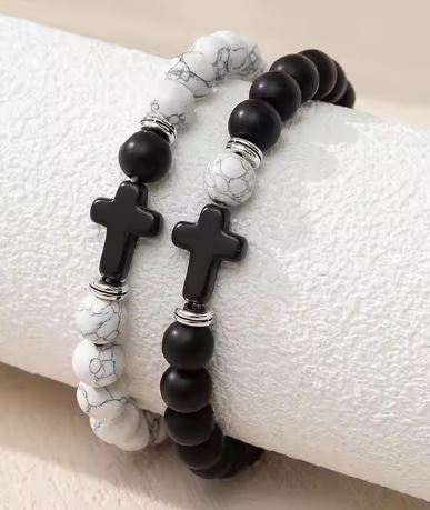 Natural Stone Obsidian Cross Bracelet